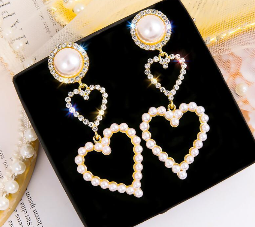 Pearl Rhinestone Drop Earrings